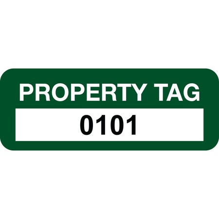 Lustre-Cal Property ID Label PROPERTY TAG Polyester Green 2in x 0.75in Serialized 0101-0200, 100PK 253744Pe1G0101